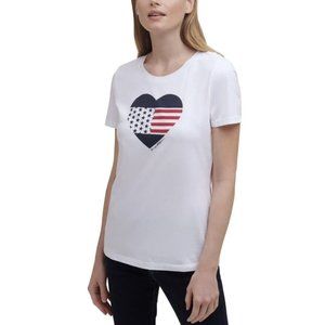 Tommy Hilfiger Women's Hilfiger Graphic Printed Heart Flag Logo Tee M